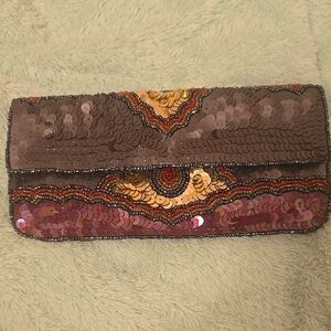 Elegant Sequin Clutch in Brown and Gold